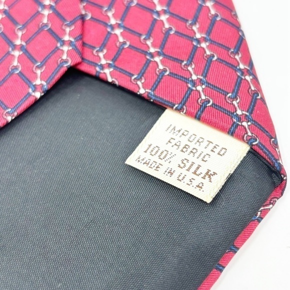Vintage SAKS FIFTH AVENUE Men’s Red Blue Horse Bit Pattern 100% Silk Tie USA - Picture 3 of 4